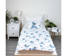 Patalynė bawełniana 100x135 Lilo i Stitch tęczowe dziecko balta mėlyna poszewka 40x60 JF24