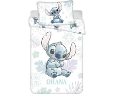 Patalynė bawełniana 100x135 Lilo i Stitch Ohana balta mėlyna poszewka 40x60 JF24