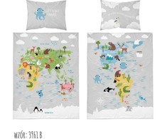 Detexpol Patalynė WORLD MAP ANIMALS patalynės komplektas MAYA MOO 100x135 cm pilka (