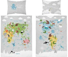 Detexpol Patalynė WORLD MAP ANIMALS patalynės komplektas MAYA MOO 100x135 cm pilka (