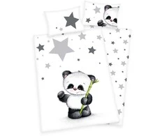 MCU Patalynė bawełniana 100x135 Panda gwiazdki białą pilka do łóżeczka 2023