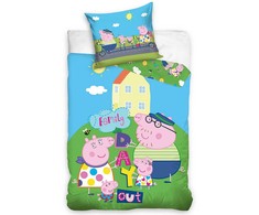 Patalynė bawełniana 100x135 Świnka Peppa wakacje mėlyna poszewka 40x60 C24