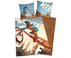 Patalynės komplektas MCU Medvilninė patalynė 135x200 Dviratis mėlyna smėlio sp. su viena pagalvės užvalkalu 80x80 H23