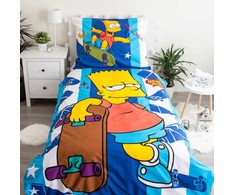 Patalynė bawełniana 140x200 Bart skater Simpson 2635 Riedlentė poszewka 70x90 mėlyna pasy dziecięca