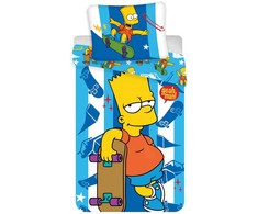 Patalynė bawełniana 140x200 Bart skater Simpson 2635 Riedlentė poszewka 70x90 mėlyna pasy dziecięca