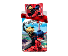 Patalynė bawełniana 140x200 Biedronka i Juodas Kot Ladybug Miraculous raudona w juoda kropki JF24