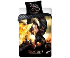 MCU Patalynė bawełniana 140x200 Dragons 027 Ognisty Smok juoda oranžinė poszewka 70x90