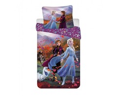 Patalynė bawełniana 140x200 Frozen 2 Kraina Lodu 8100 Anna Elsa Olaf na wietrze poszewka 70x90