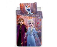 Patalynė bawełniana 140x200 Frozen 3617 Kraina Lodu Anna Elsa i Olaf las liście
