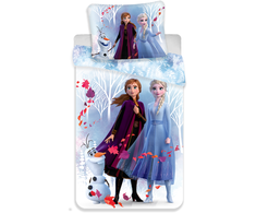 Patalynė bawełniana 140x200 Frozen Kraina Lodu Anna Elsa Olaf bałwanek liście las 4911 poszewka 70x90