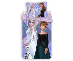 Patalynė bawełniana 140x200 Frozen Kraina Lodu 6724 Anna Elsa Olaf violetinė poszewka 70x90 bałwanek dziecięca