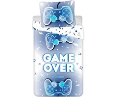 Patalynė bawełniana 140x200 Game Over mėlyna valdymo pulteliai 0042 poszewka 70x90 młodzieżowa