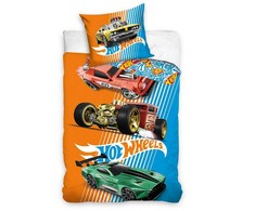 Patalynė bawełniana 140x200 Hot Wheels 2 auta mėlyna oranžinė poszewka 70x80 C23