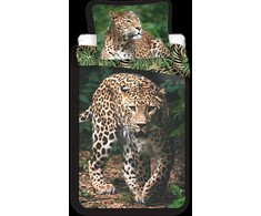 Patalynė bawełniana 140x200 Leopard Lampart pantera liście palmy monstery žalia 5031 poszewka 70x90