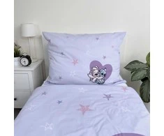 Patalynė bawełniana 140x200 Lilo i Stitch Heart šviesiai violetinė poszewka 70x90 JF 24