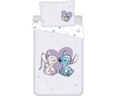 Patalynė bawełniana 140x200 Lilo i Stitch Heart šviesiai violetinė poszewka 70x90 JF 24
