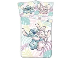 Patalynė bawełniana 140x200 Lilo i Stitch liście pastelowa kolorowa poszewka 70x90 JF24