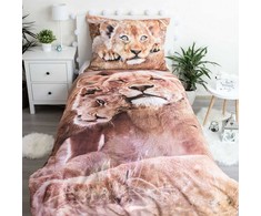 Patalynė bawełniana 140x200 Lwy lwiątka lew Lion cubs 8568 geometria trójkąty poszewka 70x90 smėlio sp.
