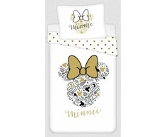 Patalynė bawełniana 140x200 Minnie Gold Mini Myszka 8339 kokardy poszewka 70x90 balta smėlio sp.