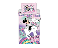 Patalynė bawełniana 140x200 Myszka Mini Vienaragis 9718 Minnie Mouse rožinė unicorn poszewka 70x90 dziecięca