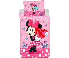 Patalynė bawełniana 140x200 Myszka Mini Minnie Mouse 8094 serce rožinė grochy kwiaty poszewka 70x90 dziecięca