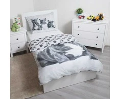 Patalynė bawełniana 140x200 Pies Buldog francuski balta pilka grochy 7203 poszewka 70x90