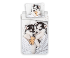 Patalynė bawełniana 140x200 Pieski Husky pies 7592 poszewka 70x90 mlodzieżowa miś uszatek dog