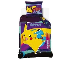 Patalynė bawełniana 140x200 Pokemon Pikachu violetinė kolorowa poszewka 70x90 C24