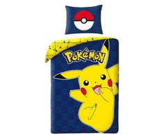 Patalynė bawełniana 140x200 Pokemon tamsiai mėlyna geltona poszewka 65x65 H2