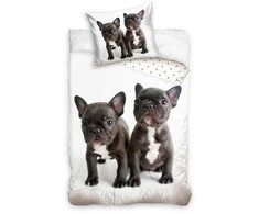 Patalynė bawełniana 140x200 Psy Buldog francuski balta juoda poszewka 70x90 C24