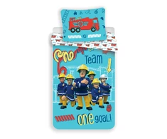 Patalynė bawełniana 140x200 Stażak Sam turkusowa 0295 Straż Pożarna poszewka 70x90 dziecięca Fireman Sam