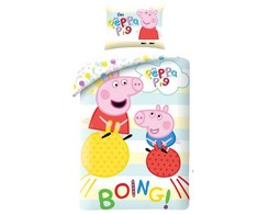 Patalynė bawełniana 140x200 Świnka Peppa kolorowa PE-3265BL poszewka 70x90 + maišelis bawełniany Halantex