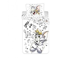 Patalynė bawełniana 140x200 Tom and Jerry 5907 uśmiechy napisy smile poszewka 70x90