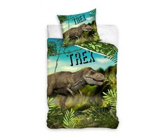 Patalynė bawełniana 140x200 Trex Dinozaur žalia su jedną poszewką 70x90 C24