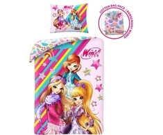 MCU Patalynė bawełniana 140x200 Winx czarodzeijki rožinė poszewka 70x90 + maišelis bawełniany Kids 13 Halantex