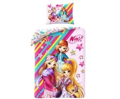 MCU Patalynė bawełniana 140x200 Winx czarodzeijki rožinė poszewka 70x90 + maišelis bawełniany Kids 13 Halantex