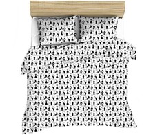 Medvilninės patalynės komplektas, 180x200 cm, juodų kačių raštas, minkštas, užtrauktuku užsegamas antklodės užvalkalas, 2 pagalvių užvalkalai, miegamajam