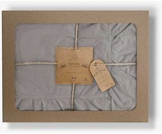Medvilninės patalynės komplektas 200x220 cm, stonewashed pilka su raukiniais, 3 dalių rinkinis dekoratyvinėje dėžutėje, nereikia lyginti, minkšta patalynė miegui