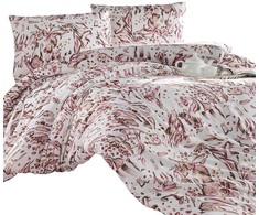Medvilninės patalynės komplektas 200x220 cm, rožinė ir ruda, minkšta 100% medvilnė, antklodės užvalkalas su pagalvėmis, užtrauktukas, lengva priežiūra, dovanų idėja, miegamojo tekstilė