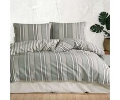 Medvilninis patalynės komplektas 220x200 cm, pilkas dryžuotas, ranforce audinys, užsegimas sagomis, 1 antklodės užvalkalas ir 2 pagalvių užvalkalai, miegamojo tekstilė