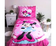 Patalynė dziecięca 140x200 Myszka Mini Minnie Mouse 9503 rožinė amarantowa w groszki poszewka 70x90