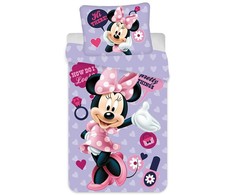 Patalynė dziecięca 140x200 Myszka Mini Minnie Mouse violetinė 6540 serduszka poszewka 70x90