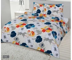 Matex Patalynė flanelowa 200x220 F-54A malowane kwiaty oranžinė tamsiai mėlyna