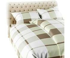Medvilnės flanelės patalynės komplektas, 220x200 cm antklodės užvalkalas su dviem pagalvių užvalkalais, bėžinis languotas raštas, šilta ir minkšta patalynė, OEKO-TEX sertifikatas, flanelinė patalynė