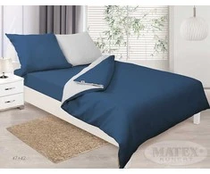 Multitex Medvilnės satino patalynės komplektas 160x200 cm dvipusis tamsiai mėlynas sidabrinis, antklodės užvalkalas su pagalvių užvalkalais, Oeko-Tex sertifikatas, 3 dalių patalynė, miegamojo tekstilė