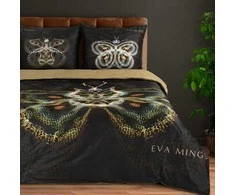 Eurofirany Medvilnės satino patalynės komplektas 160x200 cm, juodos ir smėlio spalvos drugelių dizainas, patvarus užtrauktukas, 125 g/m² svoris, antklodės ir pagalvių užvalkalai, miegamojo tekstilė Patalynė