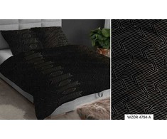 Satininės patalynės komplektas 160x200 cm, geometrinis raštas, juoda ir smėlio spalvos, užtrauktukas, minkšta medvilninė patalynė