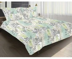 Multitex Medvilninio satino patalynės komplektas 160x200 cm, mėtų ir pilkos spalvos paparčių raštas, 3 dalių rinkinys, užtrauktuku užsegami užvalkalai, miegamojo tekstilė