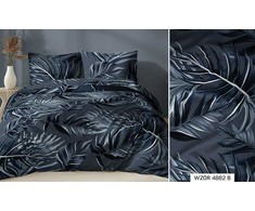 Atlasinės patalynės komplektas 160x200 cm, tamsiai mėlyni lapai, užtrauktukas, minkšta medvilninė patalynė, gėlėta patalynė, miegamojo patalynė