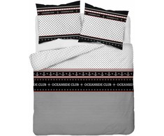 Satino medvilnės patalynės komplektas, 220x200 cm antklodės užvalkalas, 2 pagalvių užvalkalai, jūrinis juodai baltas raštas, OEKO-TEX sertifikatas, 3 dalių rinkinys, minkšta patalynė miegamajam